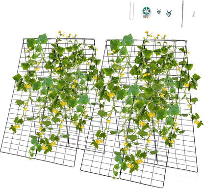46 x 34 Inch Cucumber Trellis for Garden, 4 PCS Foldable A-Shape Plant Support W/18 Clips, 8 Ground Stakes, 4 Spiral Connectors, 12 Cable Tie, Twist Tie, Garden Trellis for Climbing Plants