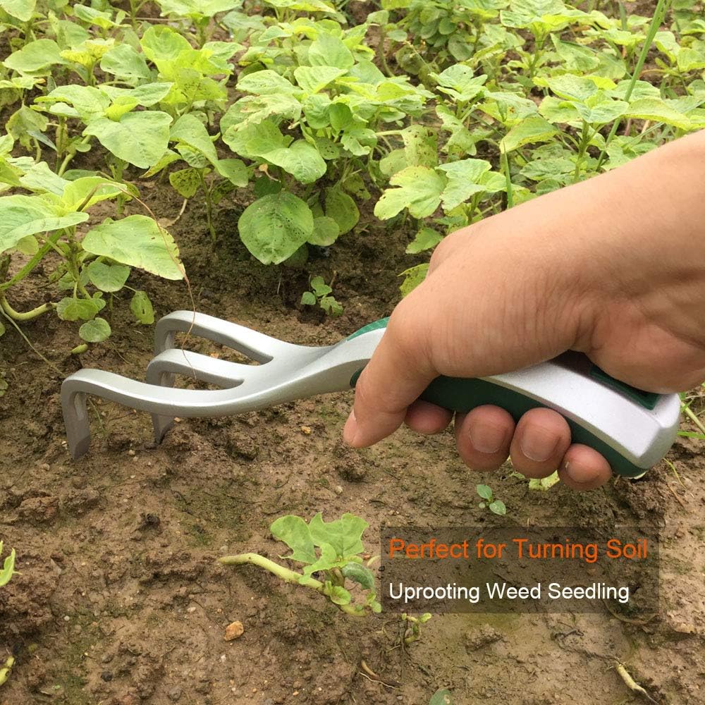 Garden Hand Cultivator with Broad Claw, Hand Rake for Weeding and Turning Soil, Scratch Tool Loosens Soil and Rips Out Weeds, Ergonomic Grip with Bend Proof Aluminum Design