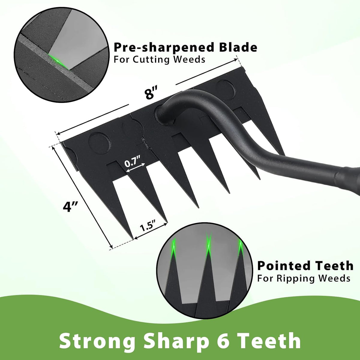 Manual Weeder Tool,4 Tines Garden Weeding Rake with Sharp Blade,55 Inch Long Handle,Heavy Duty Stand Weeding Tool for Weeding Loosening Soil Gathering Leaf Leveling Thatch Rake
