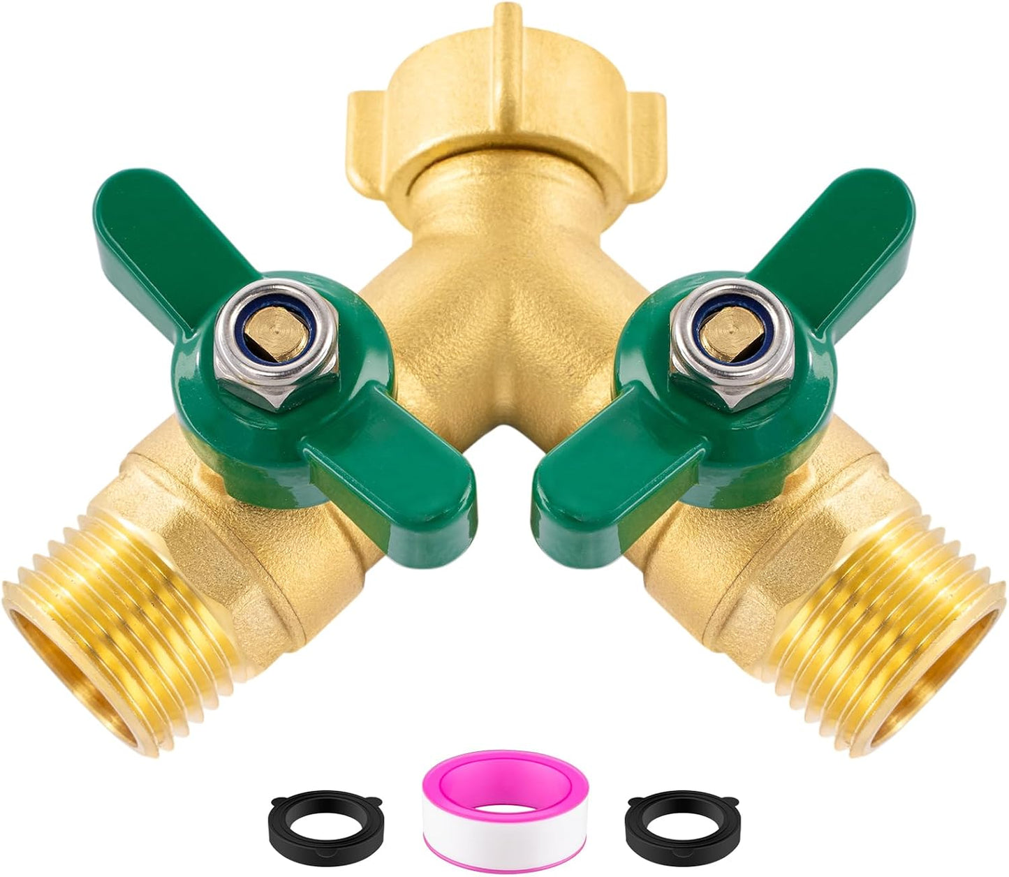 3 Way Garden Hose Splitter Heavy Duty Brass, Full Flow Outdoor Faucet Hose Splitter with 3 Shut Off Valves, 3/4" GHT Metal Hose Connector for Garden, Lawn Irrigation, Yard Watering Etc