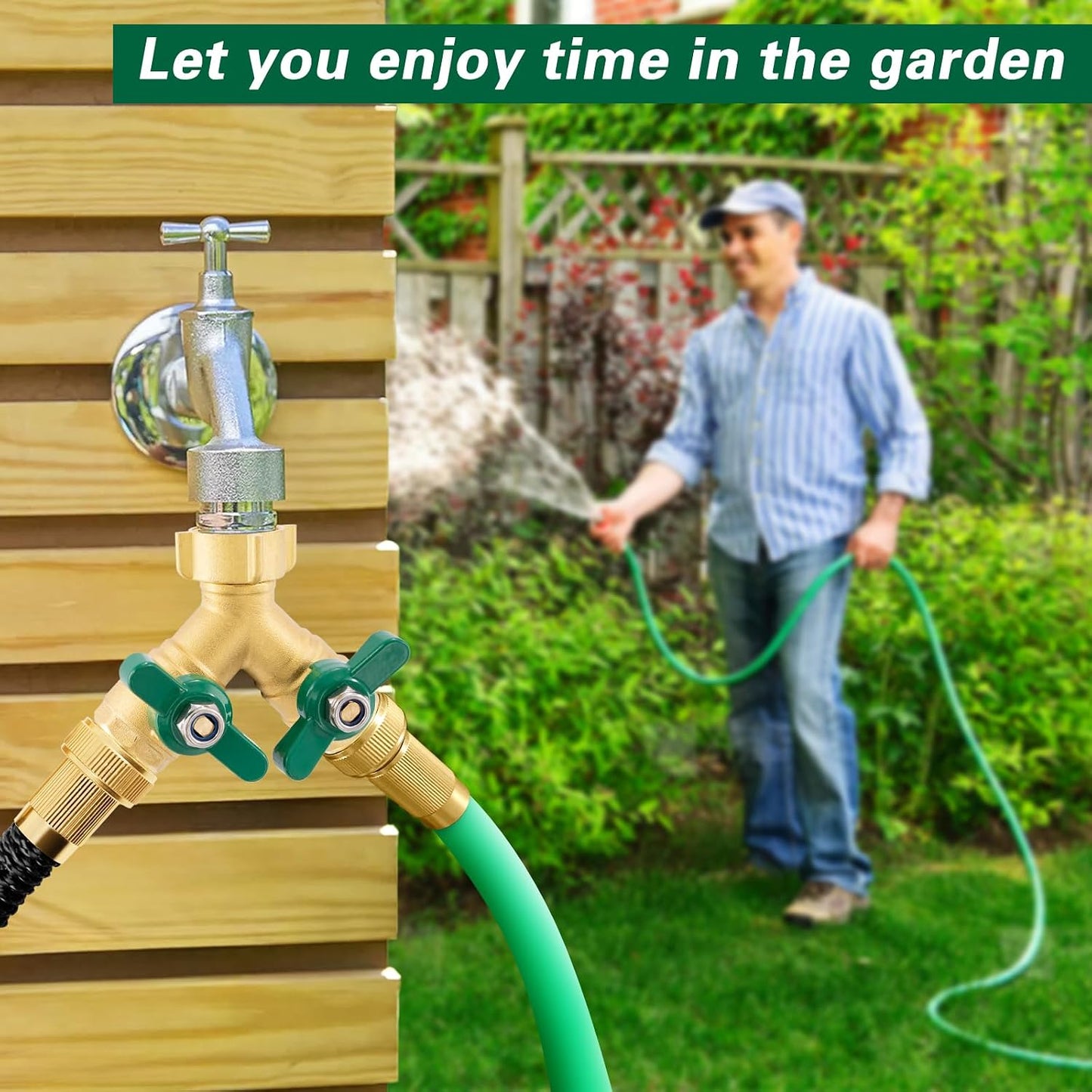 3 Way Garden Hose Splitter Heavy Duty Brass, Full Flow Outdoor Faucet Hose Splitter with 3 Shut Off Valves, 3/4" GHT Metal Hose Connector for Garden, Lawn Irrigation, Yard Watering Etc
