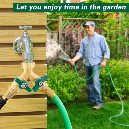 3 Way Garden Hose Splitter Heavy Duty Brass, Full Flow Outdoor Faucet Hose Splitter with 3 Shut Off Valves, 3/4" GHT Metal Hose Connector for Garden, Lawn Irrigation, Yard Watering Etc