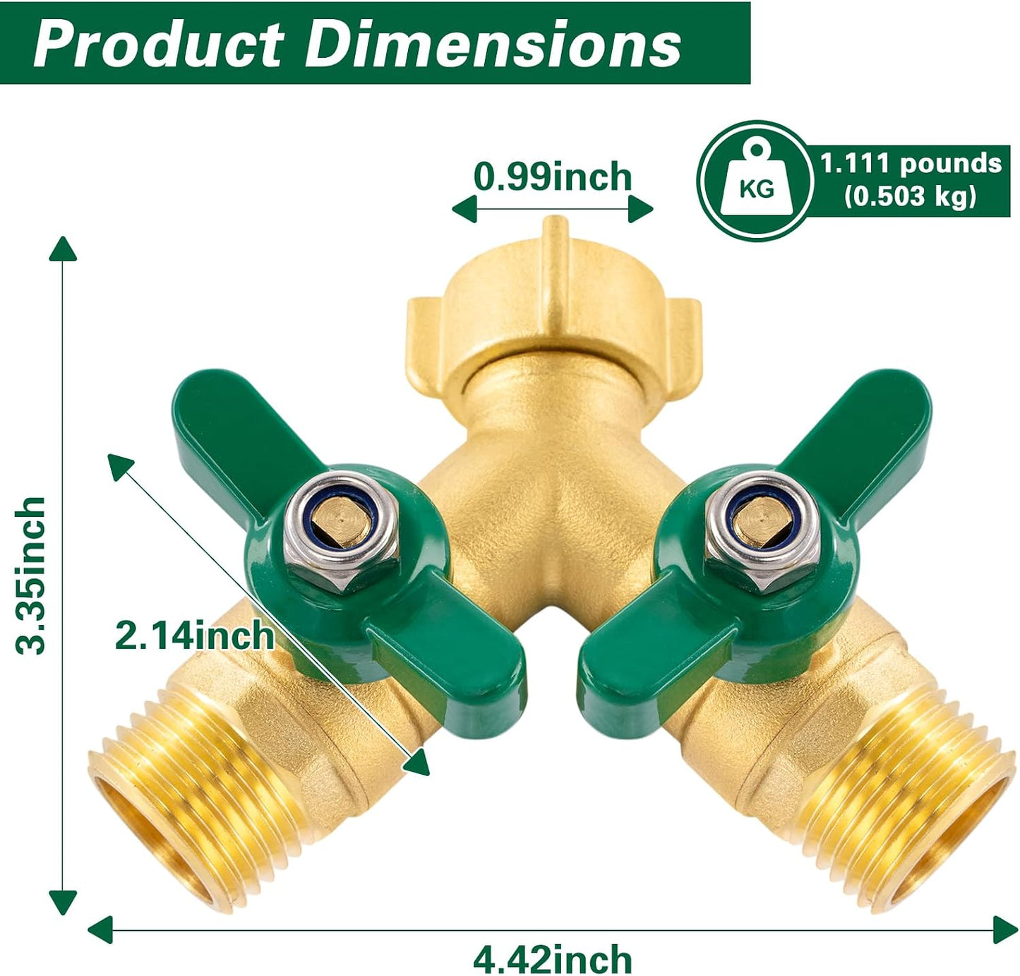 3 Way Garden Hose Splitter Heavy Duty Brass, Full Flow Outdoor Faucet Hose Splitter with 3 Shut Off Valves, 3/4" GHT Metal Hose Connector for Garden, Lawn Irrigation, Yard Watering Etc