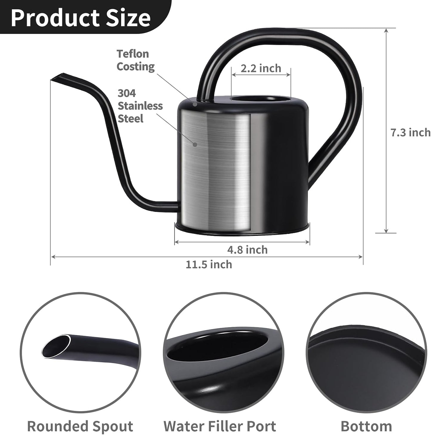 Watering Can, Stainless Steel Watering Can for Indoor & Outdoor Plants, 1L/35oz Long Spout Water Can with Handle, Rust-Proof Plant Watering Pot for House Plants, Garden Flowers