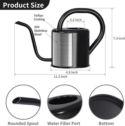 Watering Can, Stainless Steel Watering Can for Indoor & Outdoor Plants, 1L/35oz Long Spout Water Can with Handle, Rust-Proof Plant Watering Pot for House Plants, Garden Flowers