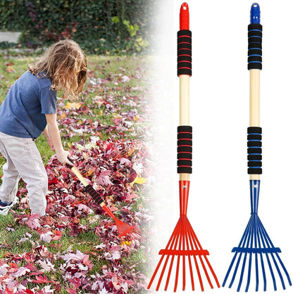 2 Pack Kids Rakes for Leaves, 28" Small Rakes, Metal Head & Wooden Handle