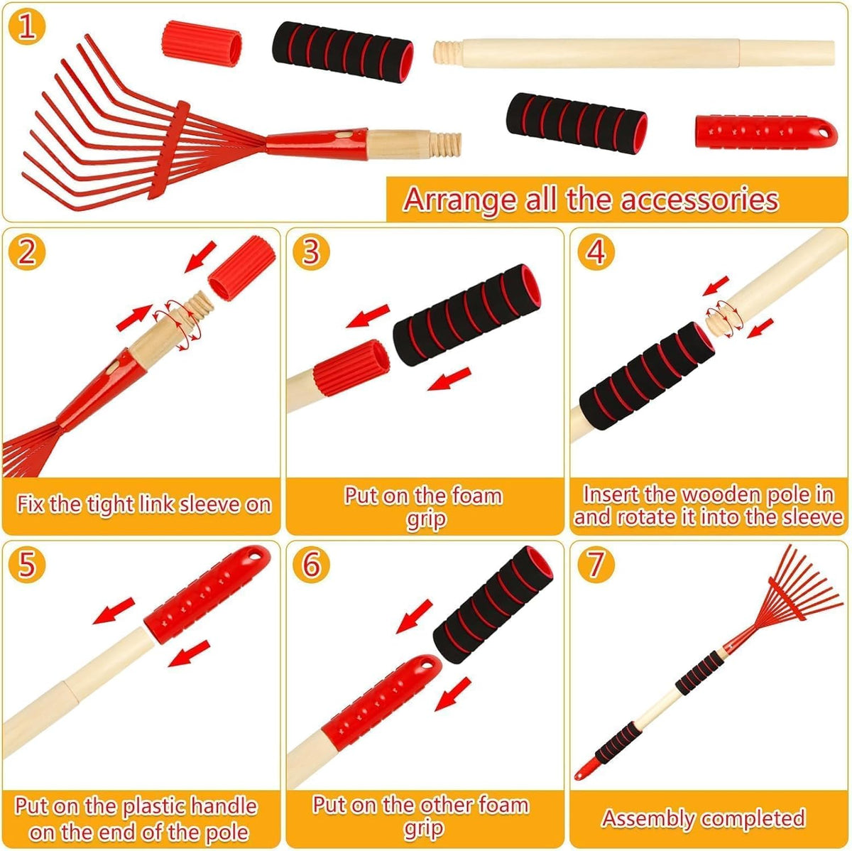 2 Pack Kids Rakes for Leaves, 28" Small Rakes, Metal Head & Wooden Handle