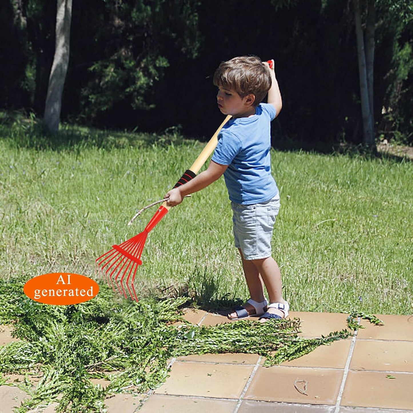 2 Pack Kids Rakes for Leaves, 28" Small Rakes, Metal Head & Wooden Handle