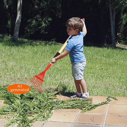 2 Pack Kids Rakes for Leaves, 28" Small Rakes, Metal Head & Wooden Handle