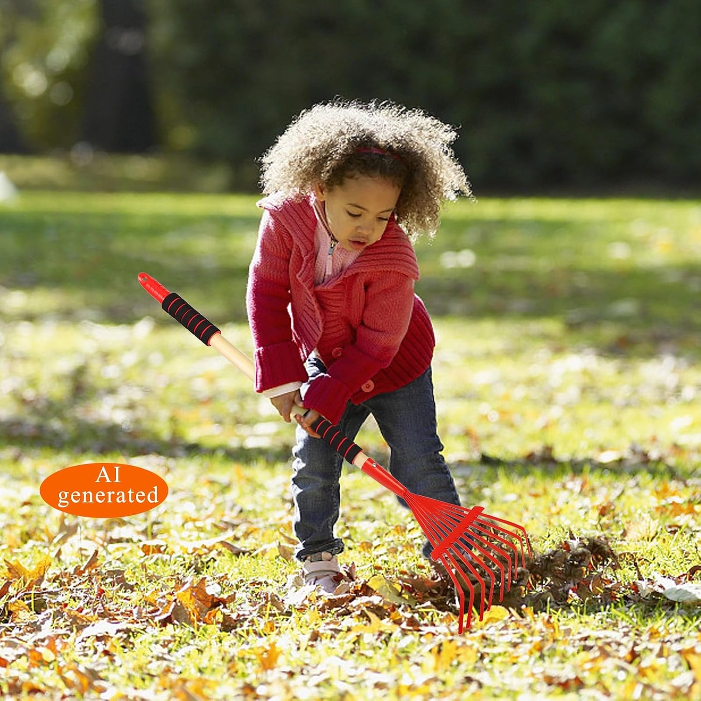 2 Pack Kids Rakes for Leaves, 28" Small Rakes, Metal Head & Wooden Handle