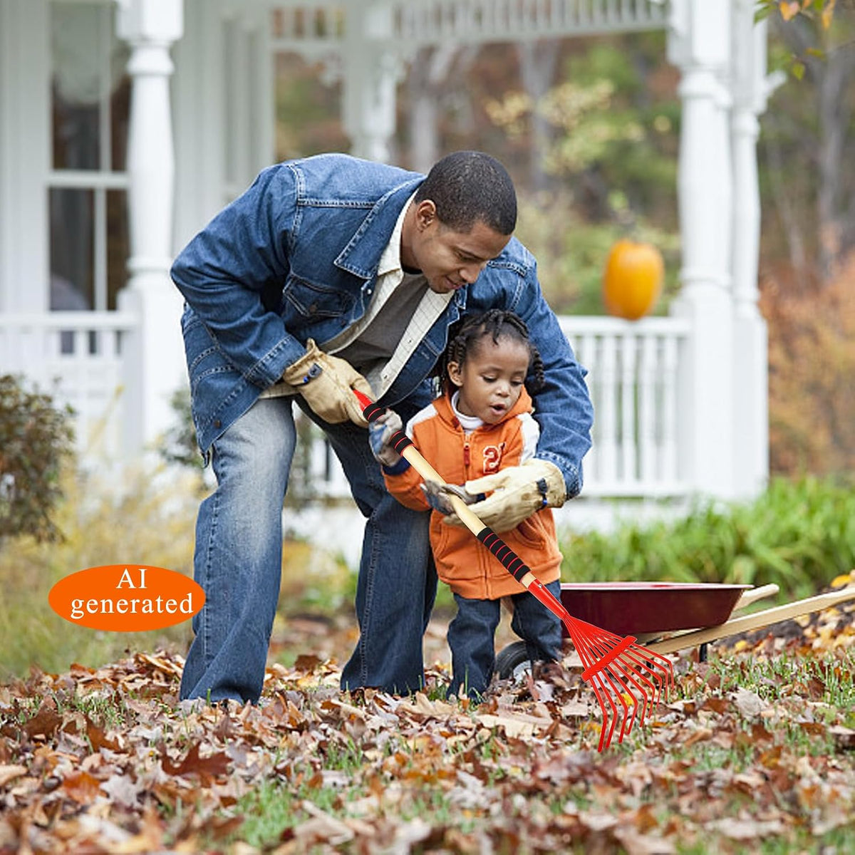 2 Pack Kids Rakes for Leaves, 28" Small Rakes, Metal Head & Wooden Handle