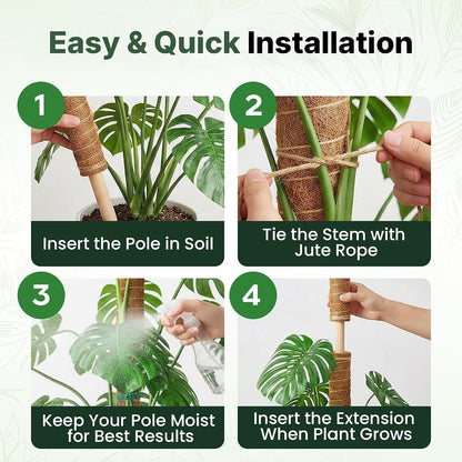 4 Pack 16" Moss Pole Monstera Plant Support - Stackable up to 48"