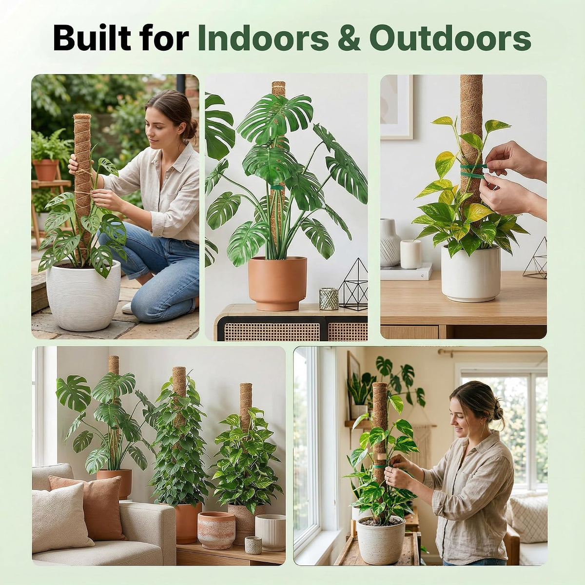 4 Pack 16" Moss Pole Monstera Plant Support - Stackable up to 48"