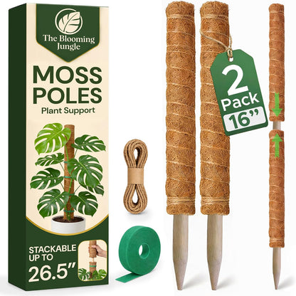 4 Pack 16" Moss Pole Monstera Plant Support - Stackable up to 48"