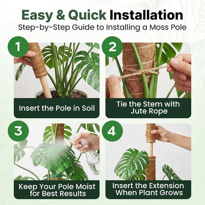 4 Pack 16" Moss Pole Monstera Plant Support - Stackable up to 48"