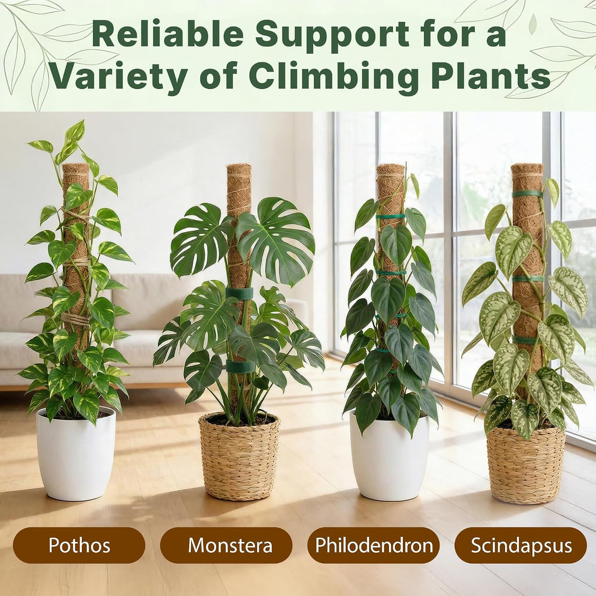 4 Pack 16" Moss Pole Monstera Plant Support - Stackable up to 48"
