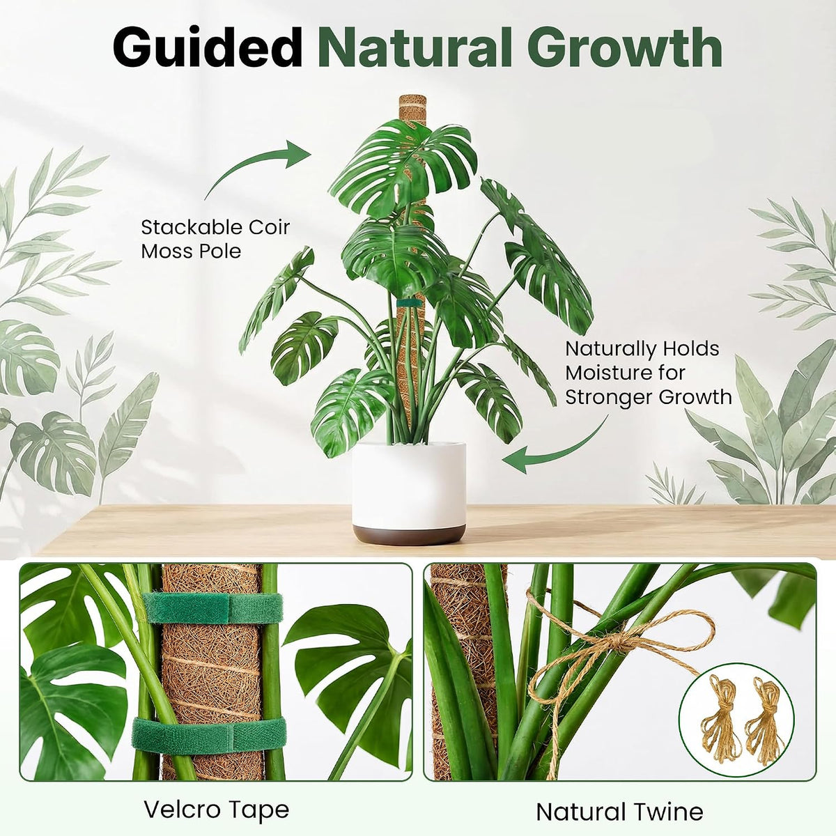 4 Pack 16" Moss Pole Monstera Plant Support - Stackable up to 48"