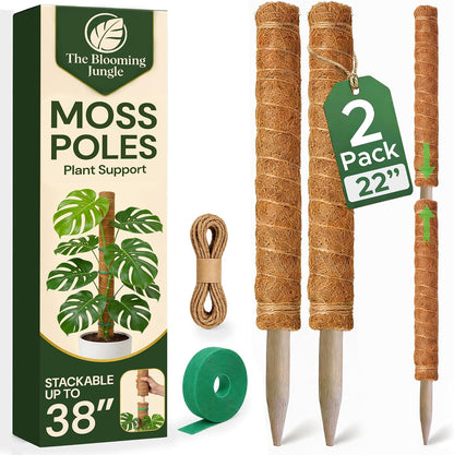 4 Pack 16" Moss Pole Monstera Plant Support - Stackable up to 48"