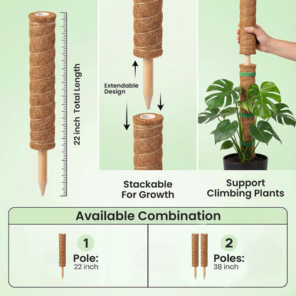 4 Pack 16" Moss Pole Monstera Plant Support - Stackable up to 48"