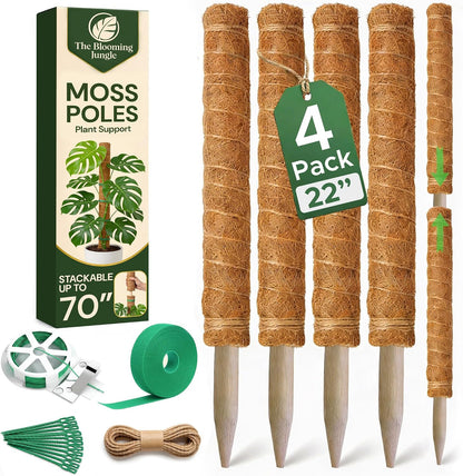 4 Pack 16" Moss Pole Monstera Plant Support - Stackable up to 48"
