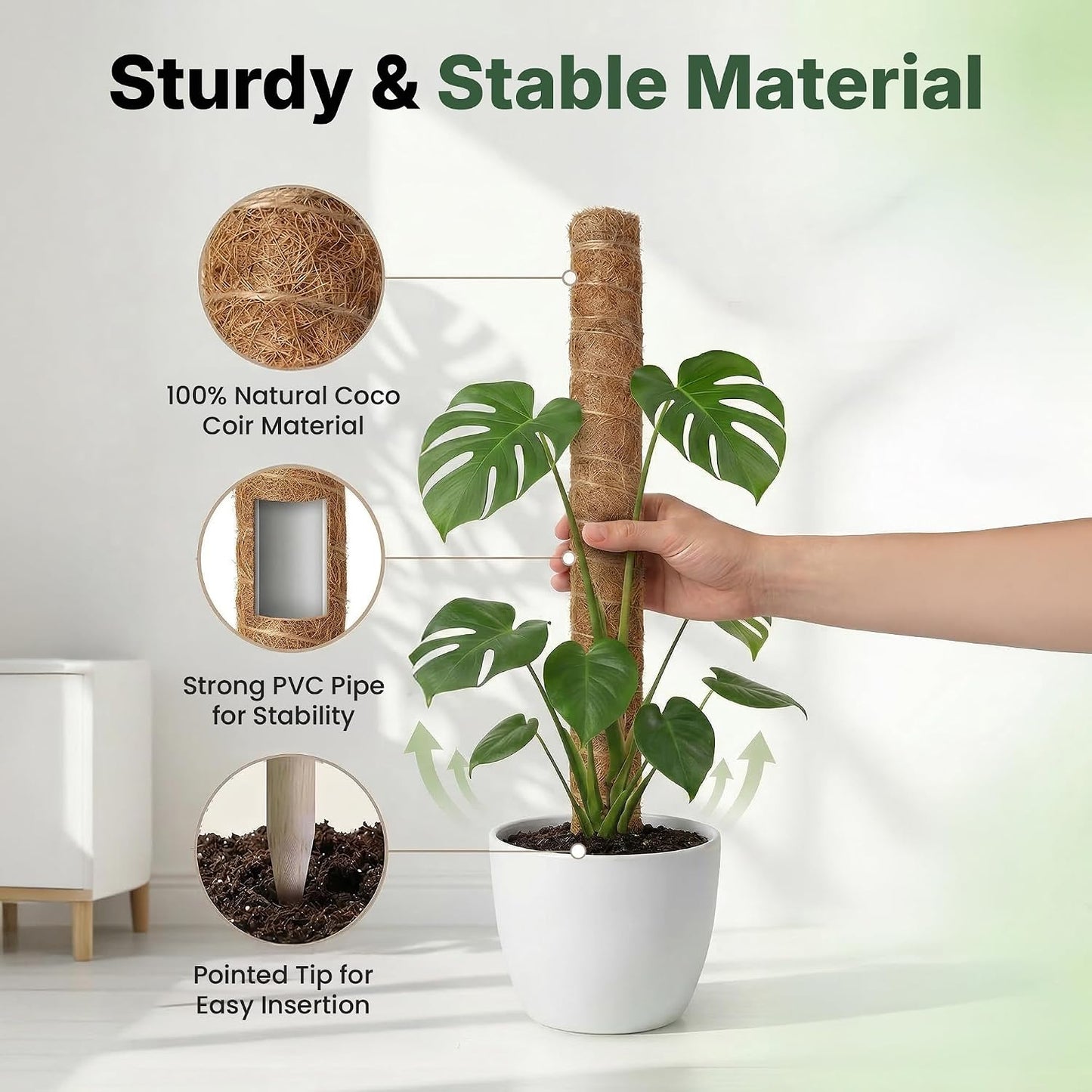 4 Pack 16" Moss Pole Monstera Plant Support - Stackable up to 48"