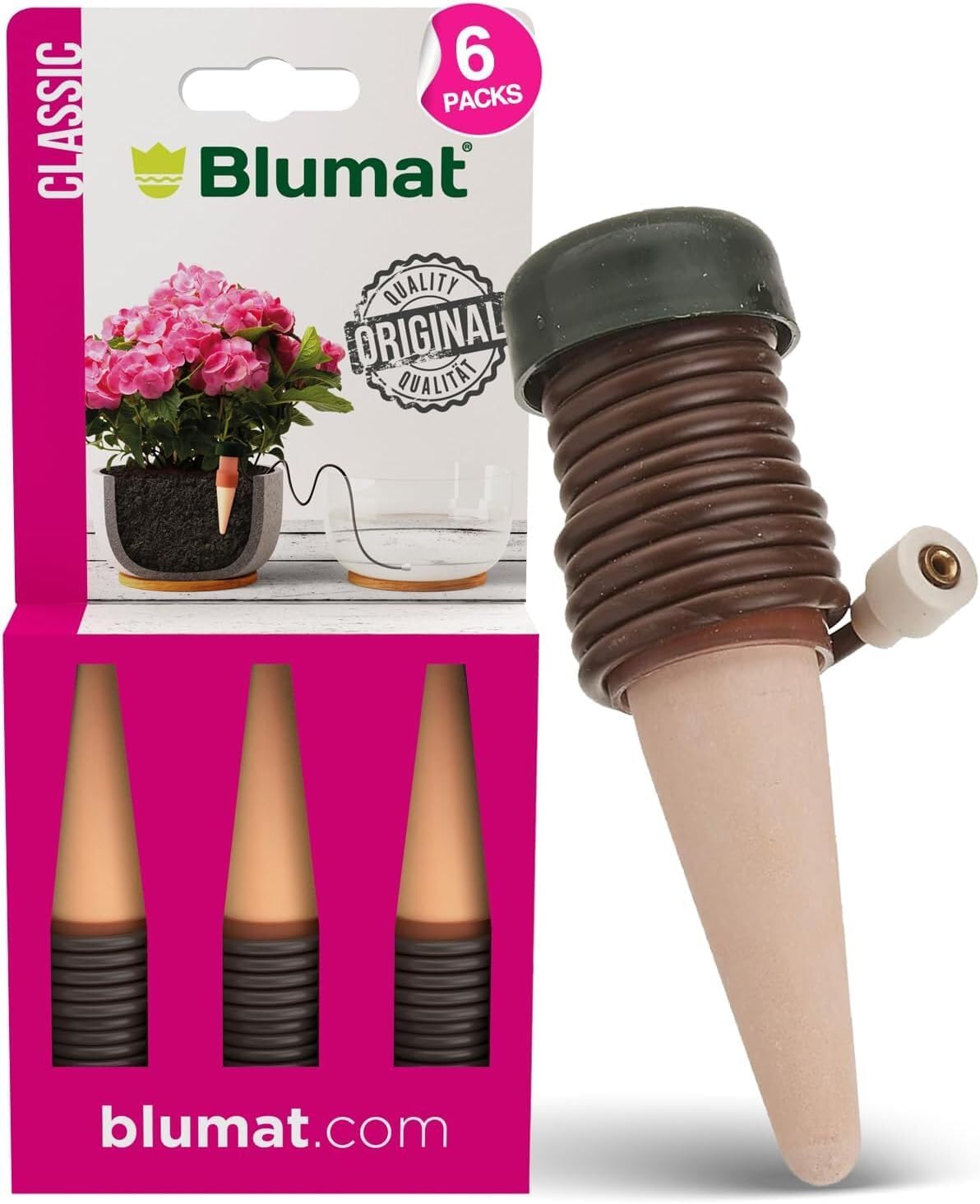 Blumat Classic Self-Watering Stakes - Prevents Overwatering and Underwatering for Healthy Growth While You are Away - Ideal for Indoor Plant Watering (3 Pack w/o Adapter)