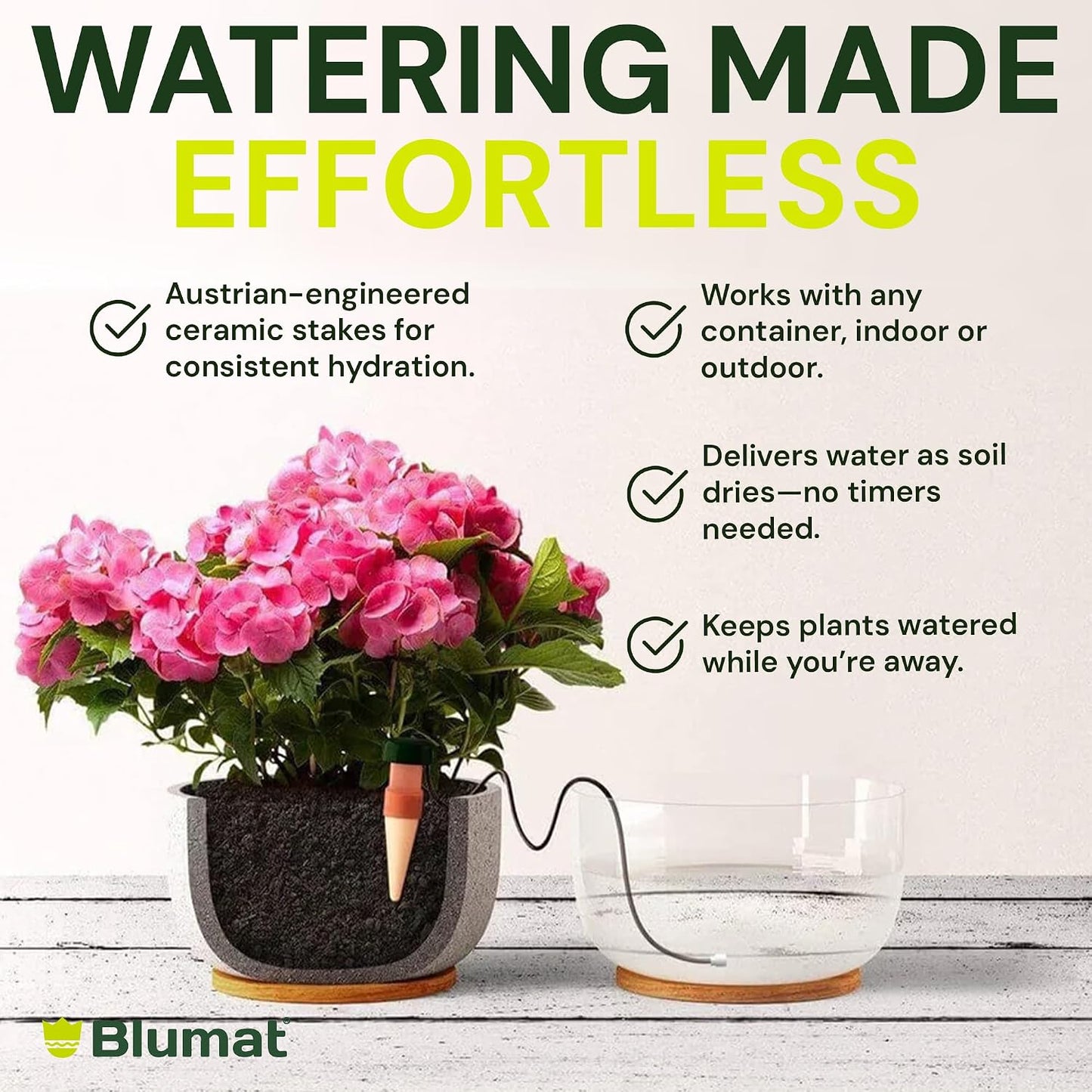 Blumat Classic Self-Watering Stakes - Prevents Overwatering and Underwatering for Healthy Growth While You are Away - Ideal for Indoor Plant Watering (3 Pack w/o Adapter)