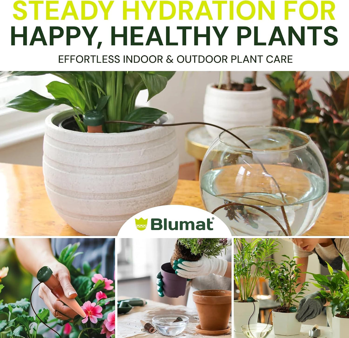 Blumat Classic Self-Watering Stakes - Prevents Overwatering and Underwatering for Healthy Growth While You are Away - Ideal for Indoor Plant Watering (3 Pack w/o Adapter)