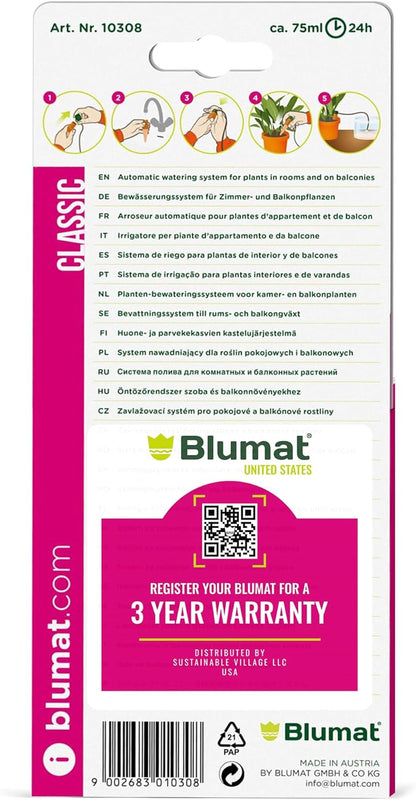 Blumat Classic Self-Watering Stakes - Prevents Overwatering and Underwatering for Healthy Growth While You are Away - Ideal for Indoor Plant Watering (3 Pack w/o Adapter)