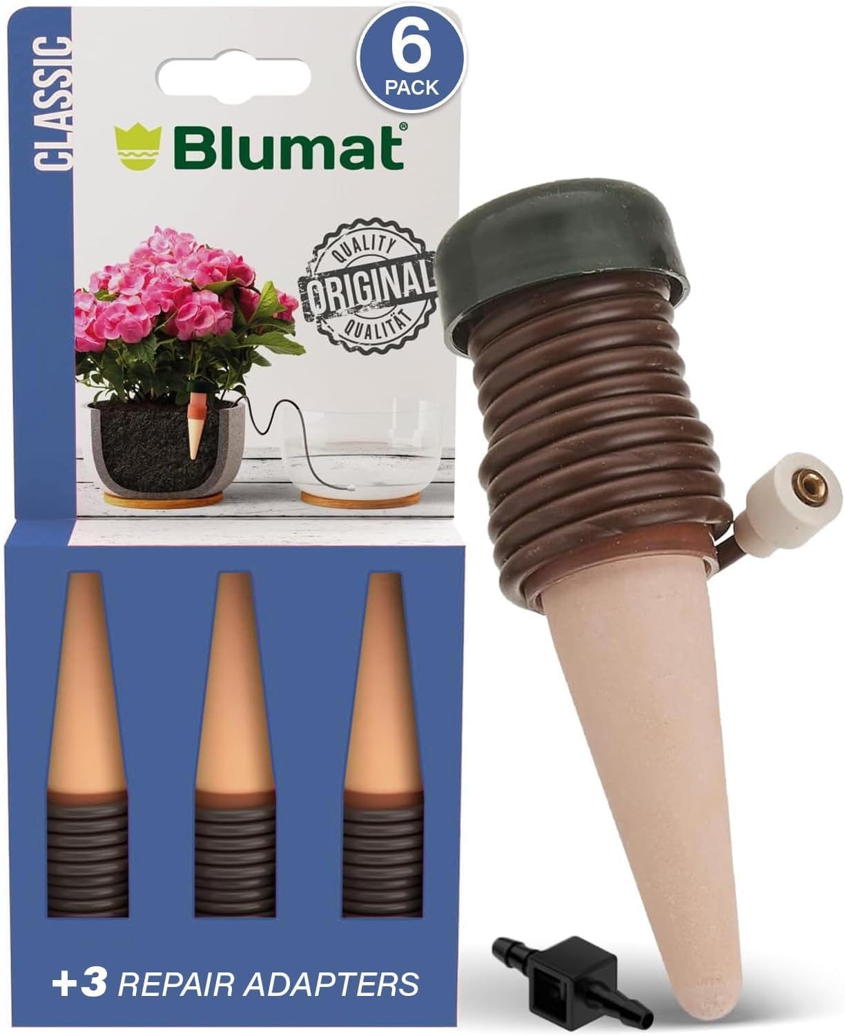 Blumat Classic Self-Watering Stakes - Prevents Overwatering and Underwatering for Healthy Growth While You are Away - Ideal for Indoor Plant Watering (3 Pack w/o Adapter)