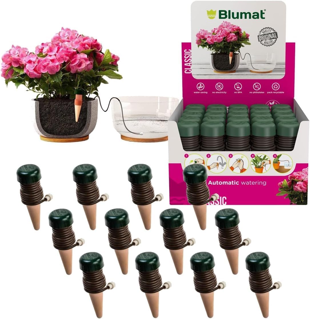 Blumat Classic Self-Watering Stakes - Prevents Overwatering and Underwatering for Healthy Growth While You are Away - Ideal for Indoor Plant Watering (3 Pack w/o Adapter)