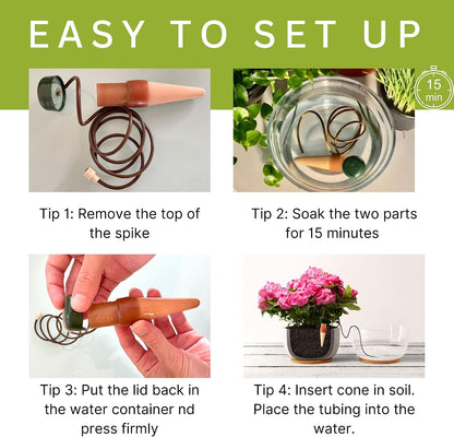 Blumat Classic Self-Watering Stakes - Prevents Overwatering and Underwatering for Healthy Growth While You are Away - Ideal for Indoor Plant Watering (3 Pack w/o Adapter)