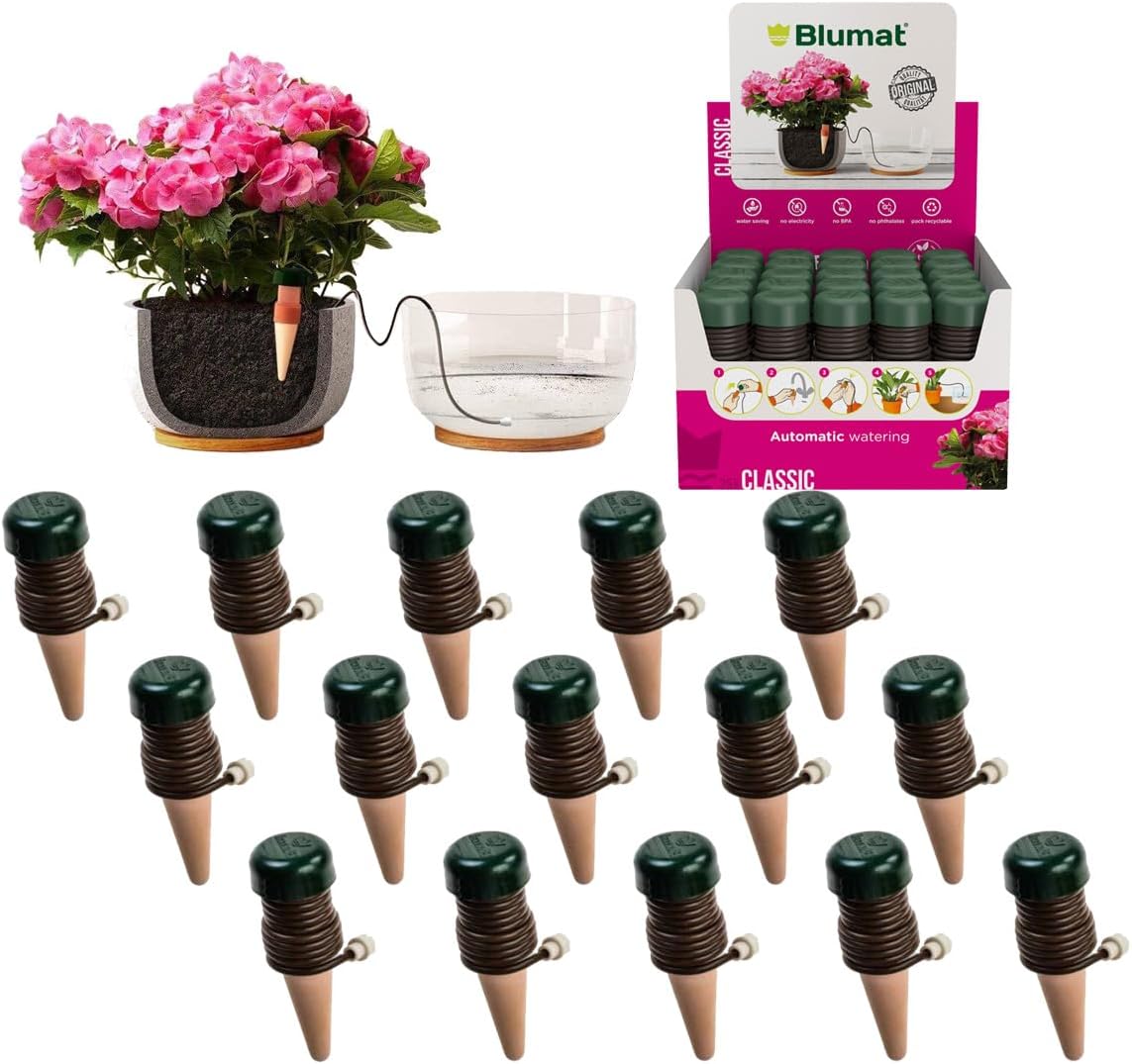 Blumat Classic Self-Watering Stakes - Prevents Overwatering and Underwatering for Healthy Growth While You are Away - Ideal for Indoor Plant Watering (3 Pack w/o Adapter)