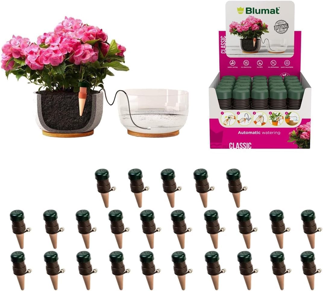 Blumat Classic Self-Watering Stakes - Prevents Overwatering and Underwatering for Healthy Growth While You are Away - Ideal for Indoor Plant Watering (3 Pack w/o Adapter)