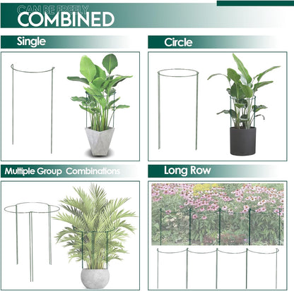 10 Pack 30 Inch Plant Support Stakes, Heavy-Duty Half Round Peony Support Ring Cage, Metal Garden Plant Stakes for Outdoor Plants - Peony, Tomato, Hydrangea with Cuttable Plant Ties