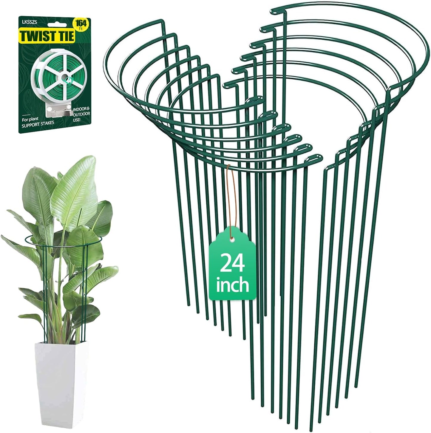 10 Pack 30 Inch Plant Support Stakes, Heavy-Duty Half Round Peony Support Ring Cage, Metal Garden Plant Stakes for Outdoor Plants - Peony, Tomato, Hydrangea with Cuttable Plant Ties