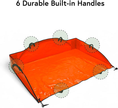4' x 6' Sport Leaf Tarp - 24 sq ft Yard Cleanup Tarp with 6 Handles & Ground Stakes for Raking, Garden Debris & Yard Waste Removal, Wind Proof