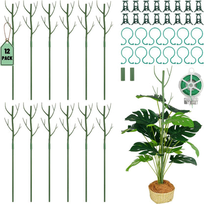 24 Pack Plant Support Stake, Half Round Metal Garden Plant Stake, Green Plant Support Ring, Border Support with Plant Lables & Plant Clips for Outdoor Indoor Plants, Vegetable, Flowers