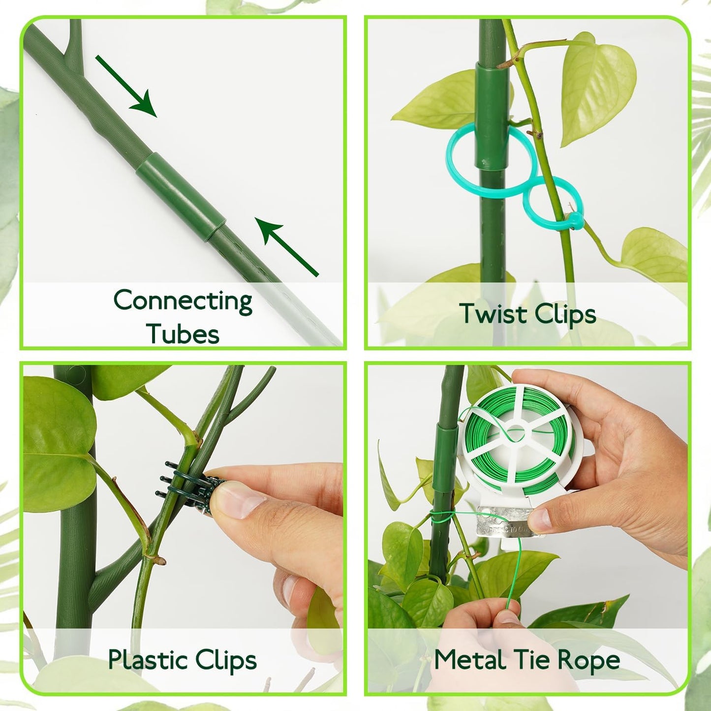24 Pack Plant Support Stake, Half Round Metal Garden Plant Stake, Green Plant Support Ring, Border Support with Plant Lables & Plant Clips for Outdoor Indoor Plants, Vegetable, Flowers