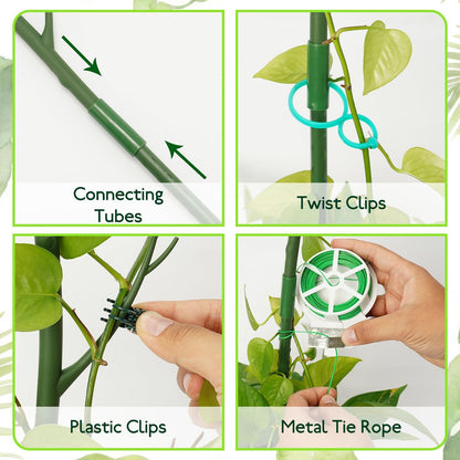 24 Pack Plant Support Stake, Half Round Metal Garden Plant Stake, Green Plant Support Ring, Border Support with Plant Lables & Plant Clips for Outdoor Indoor Plants, Vegetable, Flowers