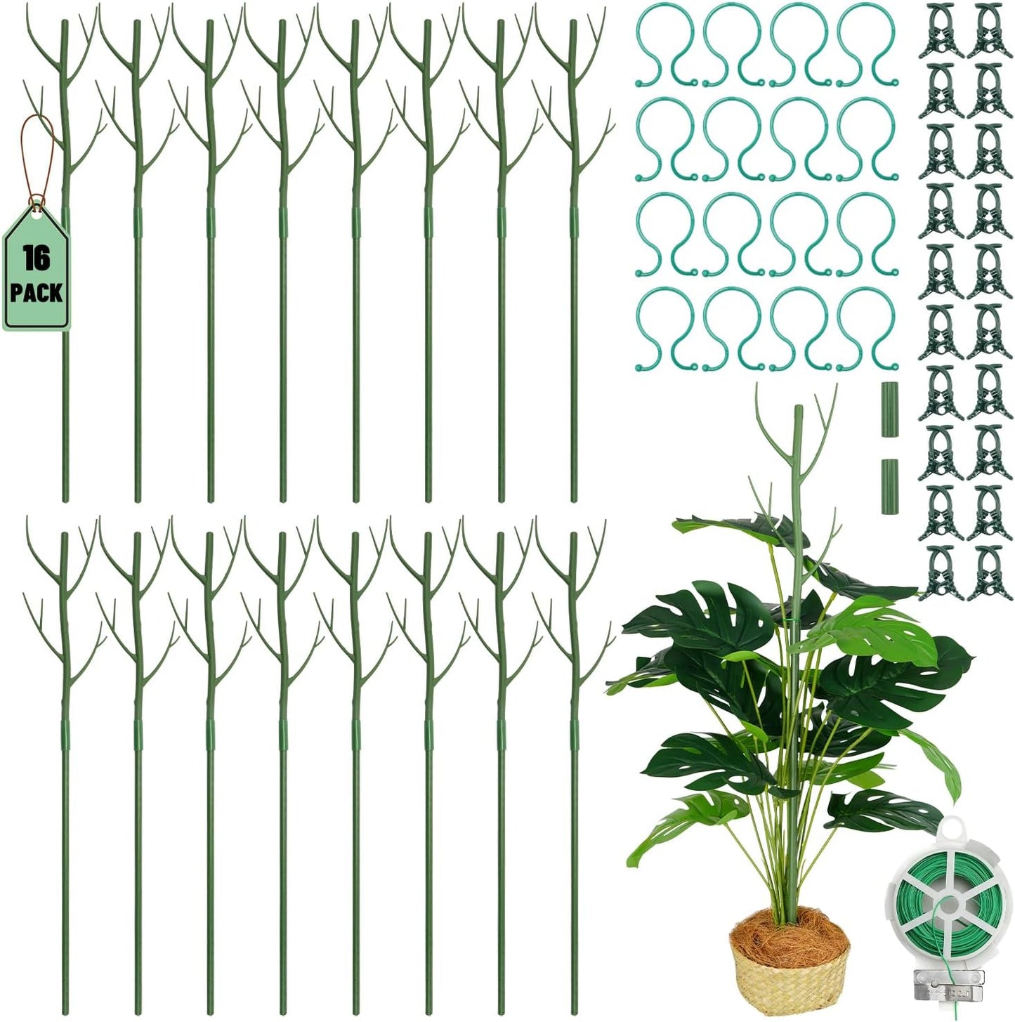 24 Pack Plant Support Stake, Half Round Metal Garden Plant Stake, Green Plant Support Ring, Border Support with Plant Lables & Plant Clips for Outdoor Indoor Plants, Vegetable, Flowers