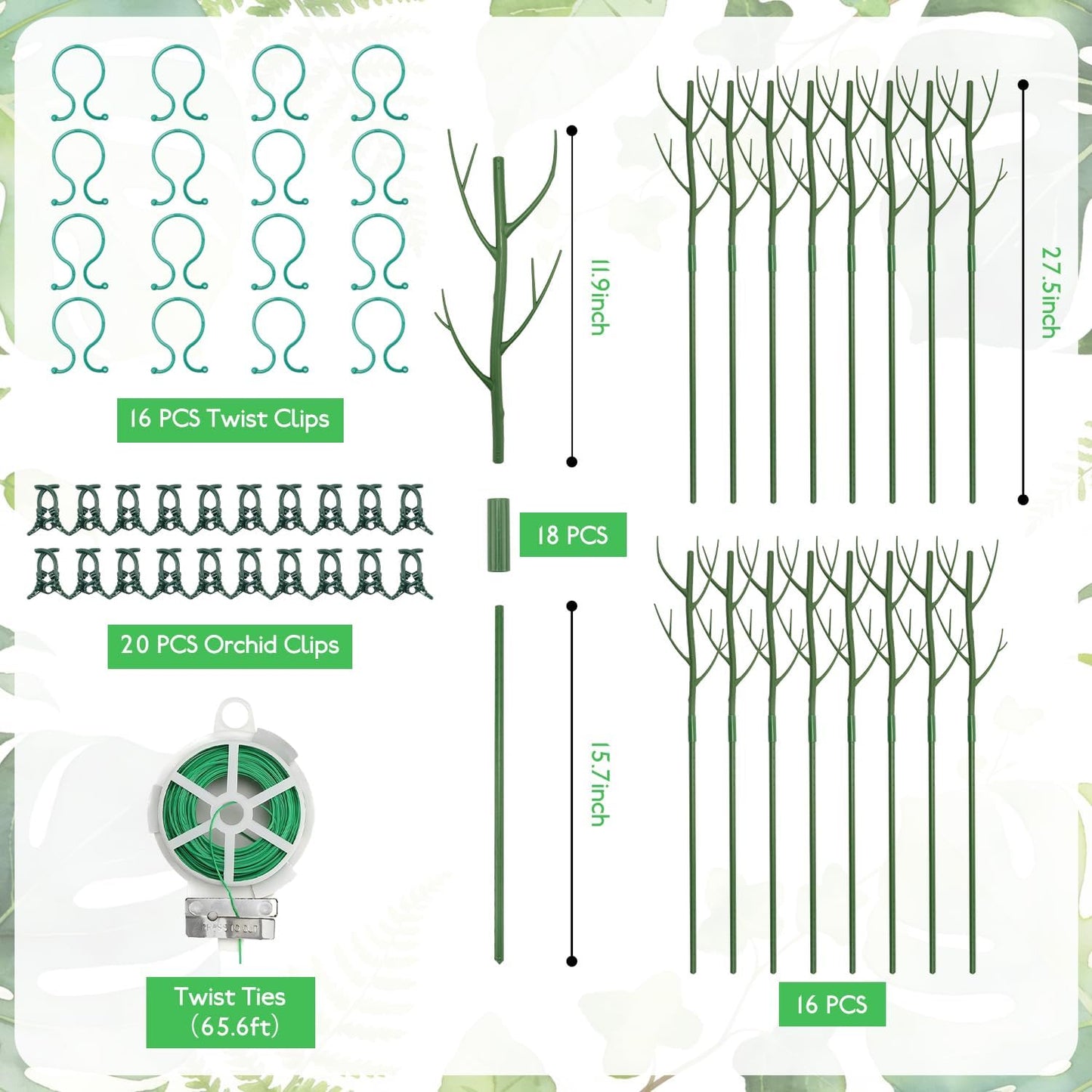 24 Pack Plant Support Stake, Half Round Metal Garden Plant Stake, Green Plant Support Ring, Border Support with Plant Lables & Plant Clips for Outdoor Indoor Plants, Vegetable, Flowers
