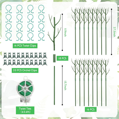24 Pack Plant Support Stake, Half Round Metal Garden Plant Stake, Green Plant Support Ring, Border Support with Plant Lables & Plant Clips for Outdoor Indoor Plants, Vegetable, Flowers