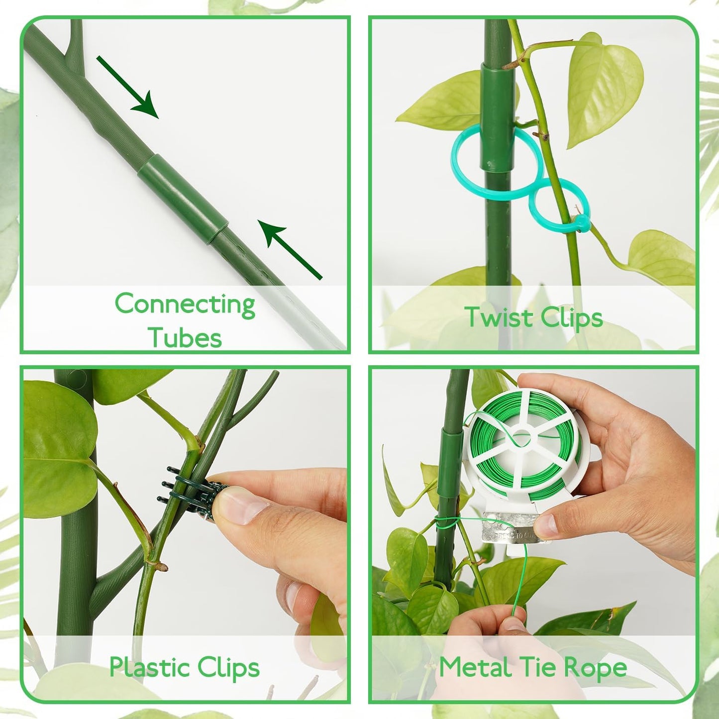 24 Pack Plant Support Stake, Half Round Metal Garden Plant Stake, Green Plant Support Ring, Border Support with Plant Lables & Plant Clips for Outdoor Indoor Plants, Vegetable, Flowers