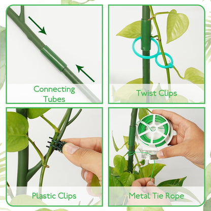 24 Pack Plant Support Stake, Half Round Metal Garden Plant Stake, Green Plant Support Ring, Border Support with Plant Lables & Plant Clips for Outdoor Indoor Plants, Vegetable, Flowers