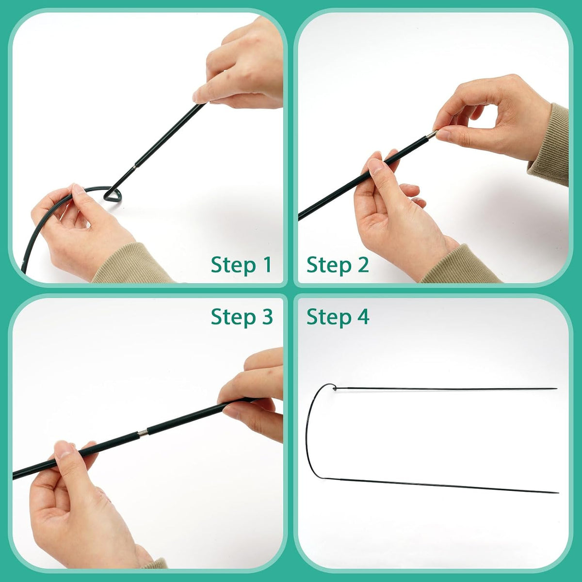 24 Pack Plant Support Stake, Half Round Metal Garden Plant Stake, Green Plant Support Ring, Border Support with Plant Lables & Plant Clips for Outdoor Indoor Plants, Vegetable, Flowers