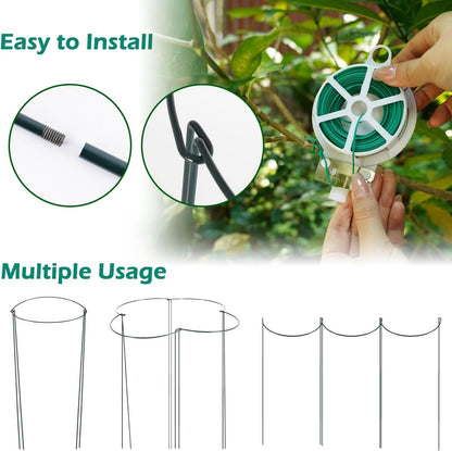 24 Pack Plant Support Stake, Half Round Metal Garden Plant Stake, Green Plant Support Ring, Border Support with Plant Lables & Plant Clips for Outdoor Indoor Plants, Vegetable, Flowers