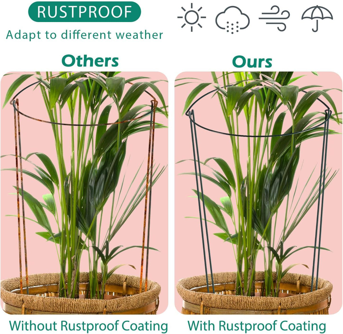 24 Pack Plant Support Stake, Half Round Metal Garden Plant Stake, Green Plant Support Ring, Border Support with Plant Lables & Plant Clips for Outdoor Indoor Plants, Vegetable, Flowers