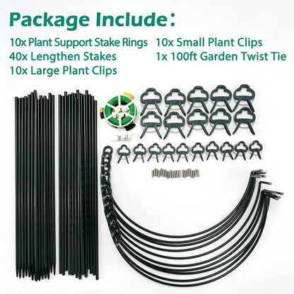 24 Pack Plant Support Stake, Half Round Metal Garden Plant Stake, Green Plant Support Ring, Border Support with Plant Lables & Plant Clips for Outdoor Indoor Plants, Vegetable, Flowers
