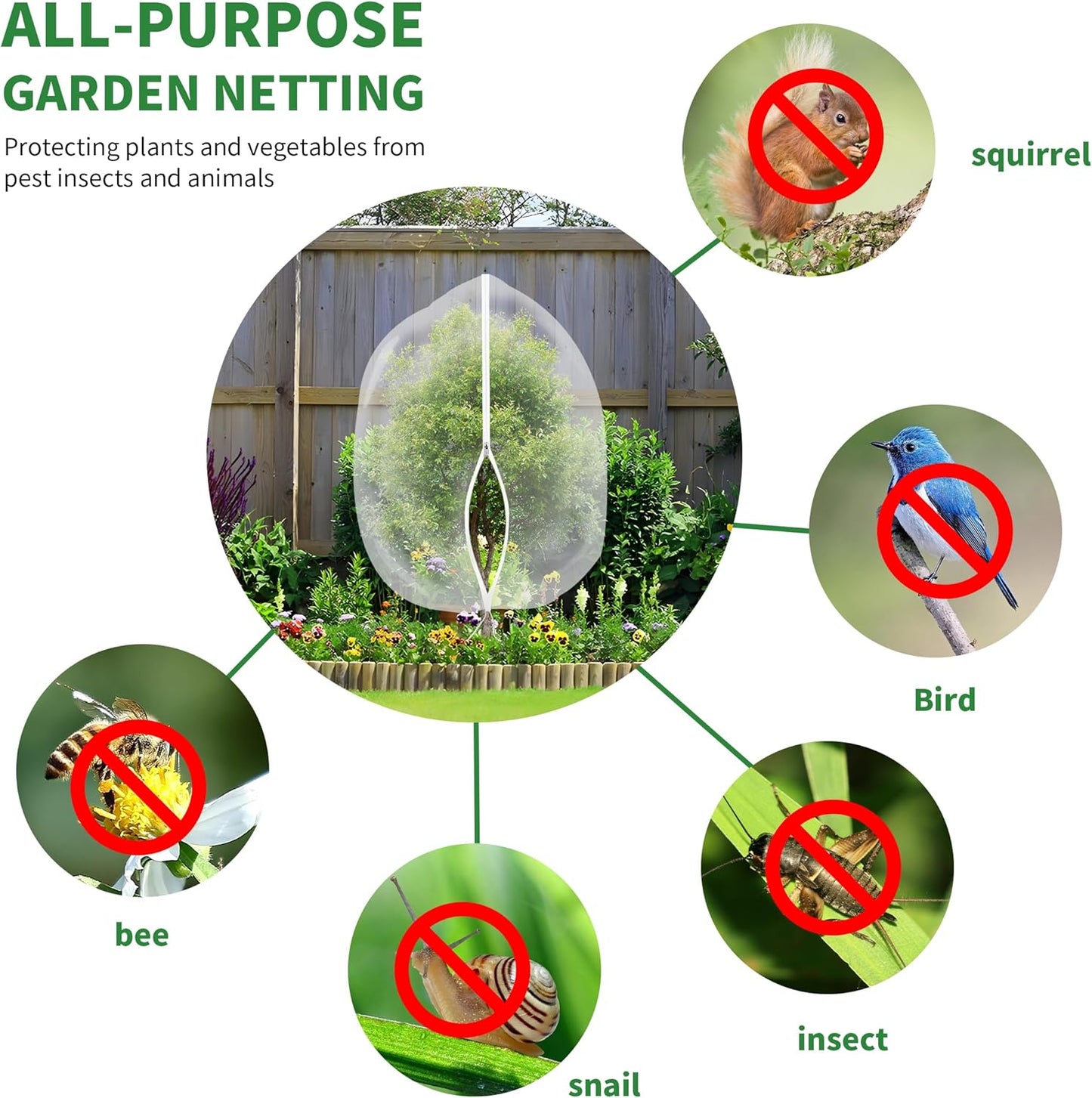 Garden Mesh Netting with Drawstring,Plants Cover Protection from Anti Birds,Bugs,Cicadas,and Insects-Pest Barrier Bag for Blueberry Bushes,Citrus,Tomatoes,Vegetables,Fruit Tree and Orange